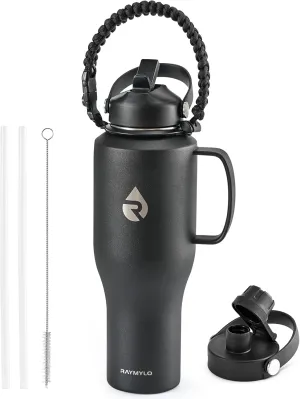 Insulated Water Bottle 40oz (Cold for 48 Hrs), Stainless Steel Water Bottle with Handle & Straw Lid & Paracord Handle, Triple Wall Vacuum Leakproof Travel Flask, Fit in Any Car Cup Holder