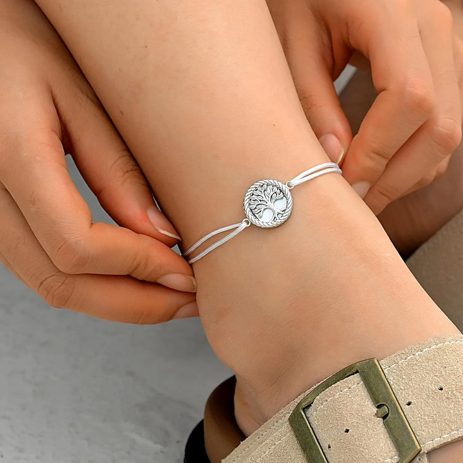 JENDEAR AAA Natural Gemstone Ankle Bracelet for Women with 18K Gold-plated in 925 Sterling Silver