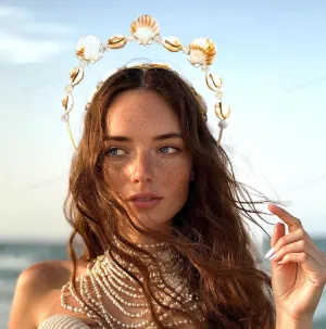 JeVenis Mermaid Headband Seashell Siren Costume Women Gold Halo Crown Headpiece for Mermaid Sirens Goddess Cosplay Renaissance