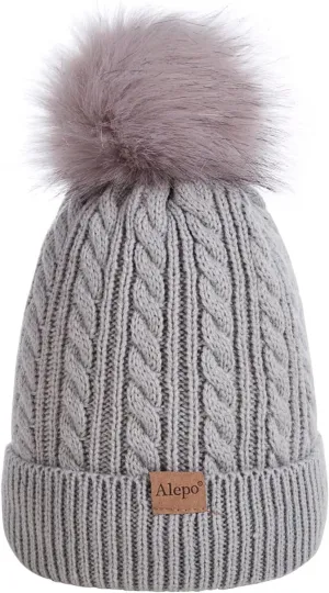 Kids Winter Beanie Hat, Children's Warm Fleece Lined Knit Thick Ski Cap with Pom Pom for Boys Girls