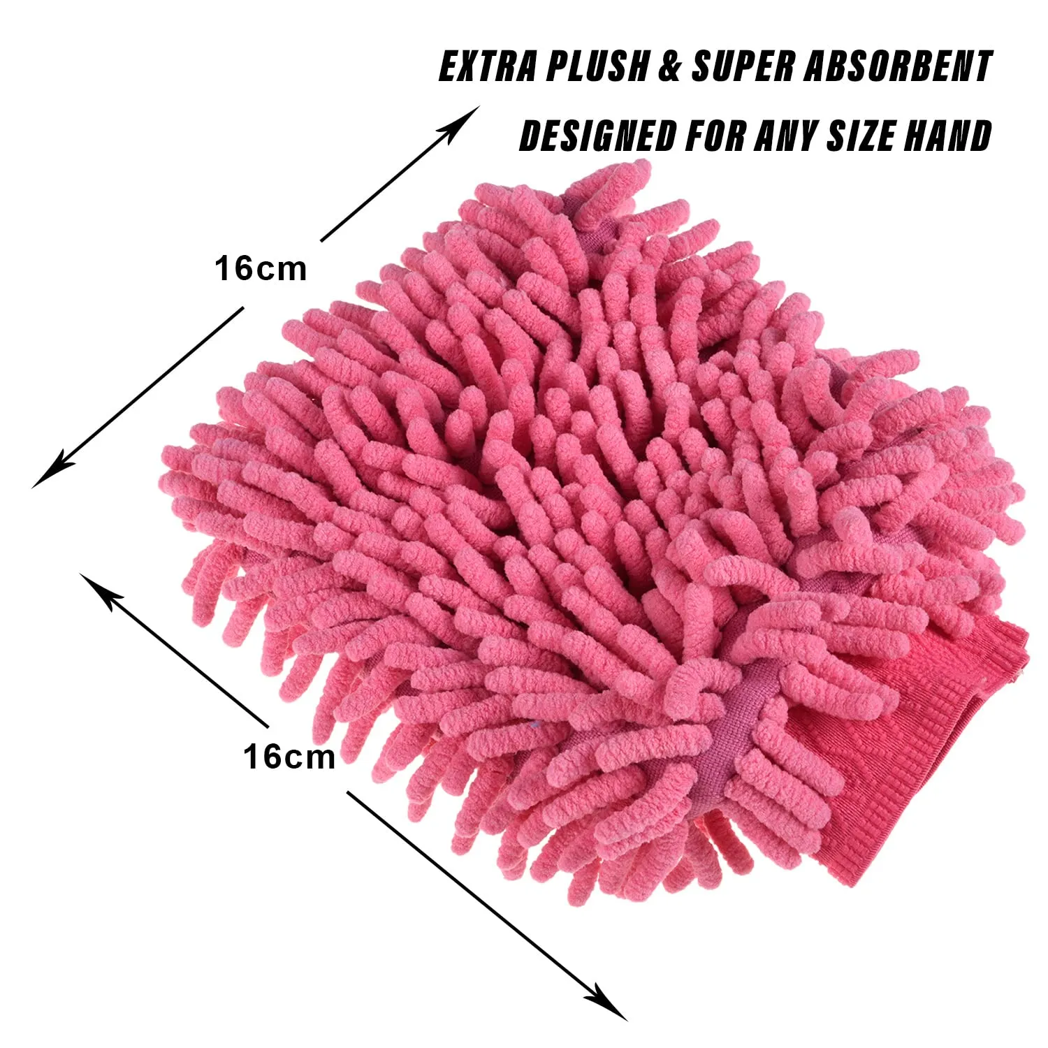 Kuber Industries Chenille Mitts|Microfiber Cleaning Gloves|Inside Waterproof Cloth Gloves|100 Gram Weighted Hand Duster|Chenille Gloves for Car|Glass|Pack of 3 (Pink)