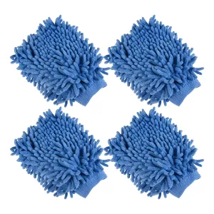 Kuber Industries Chenille Mitts|Microfiber Cleaning Gloves|Inside Waterproof Cloth Gloves|100 Gram Weighted Hand Duster|Chenille Gloves for Car|Glass|Pack of 4 (Blue)