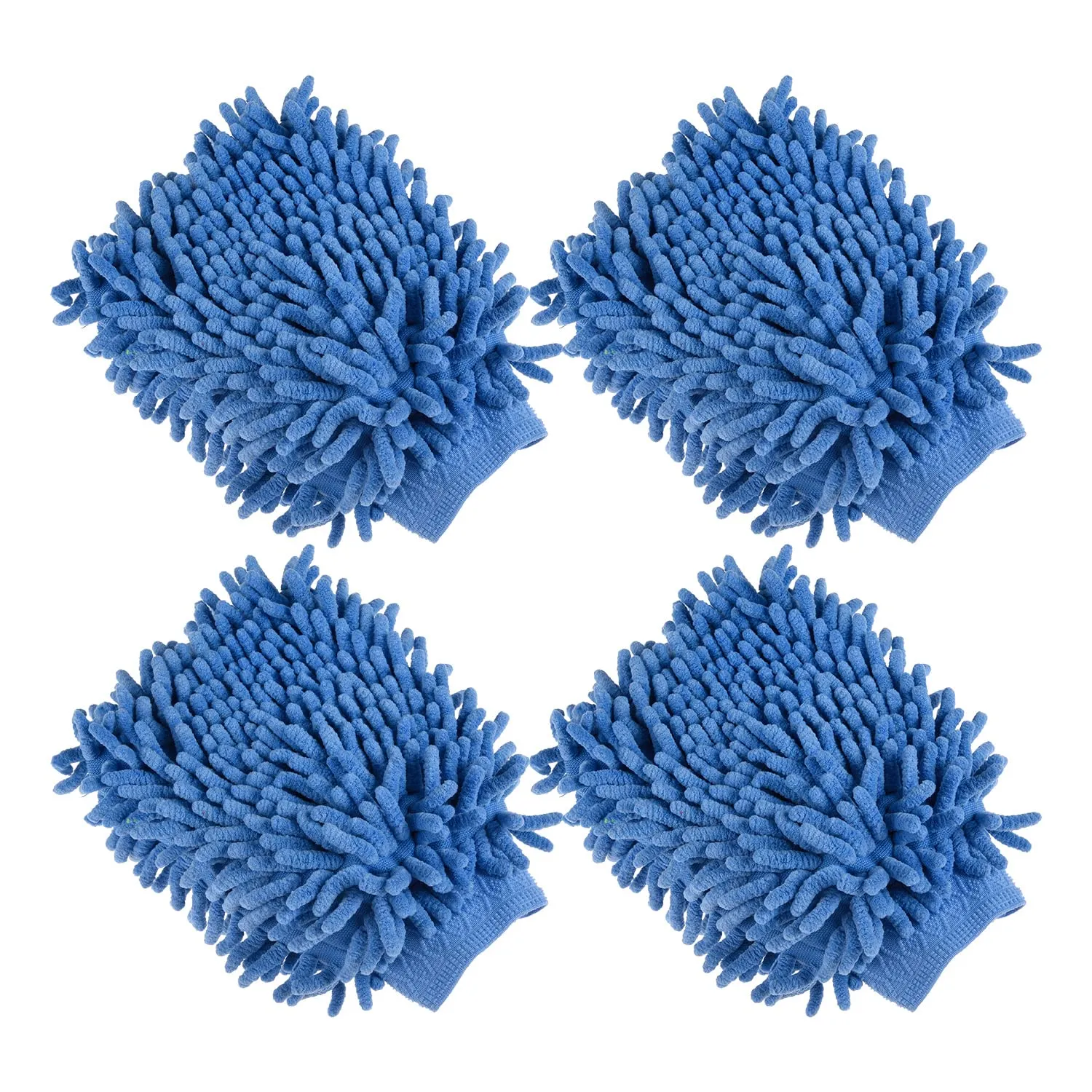 Kuber Industries Chenille Mitts|Microfiber Cleaning Gloves|Inside Waterproof Cloth Gloves|100 Gram Weighted Hand Duster|Chenille Gloves for Car|Glass|Pack of 4 (Blue)