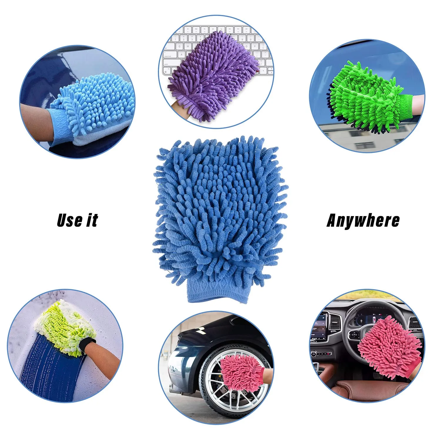 Kuber Industries Chenille Mitts|Microfiber Cleaning Gloves|Inside Waterproof Cloth Gloves|100 Gram Weighted Hand Duster|Chenille Gloves for Car|Glass|Pack of 4 (Blue)