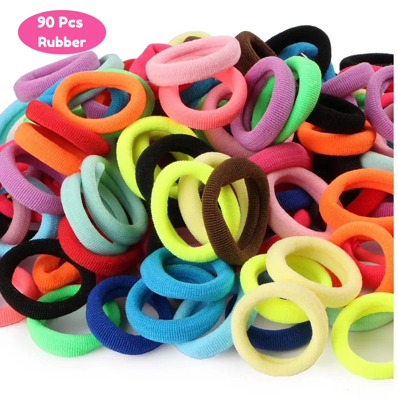 Multicolor mini Hair ties rubberband for kids girl hairstyling photography pony braids (Multicolor, 90 pieces)