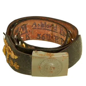 Original U.S. WWI Imperial German Hate Souvenir Belt With Gott Mit Uns Prussian Buckle and 33 Attached Items - US 56th Pioneer Infantry Regiment