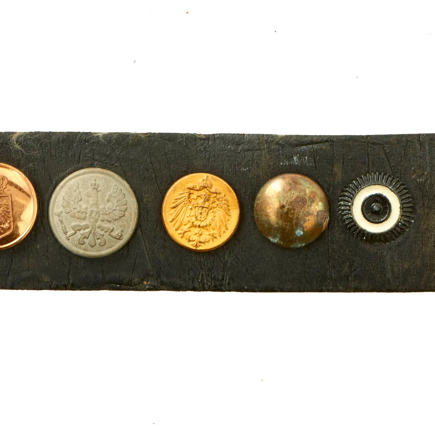 Original U.S. WWI Imperial German Hate Souvenir Belt With Gott Mit Uns Prussian Buckle and 33 Attached Items - US 56th Pioneer Infantry Regiment