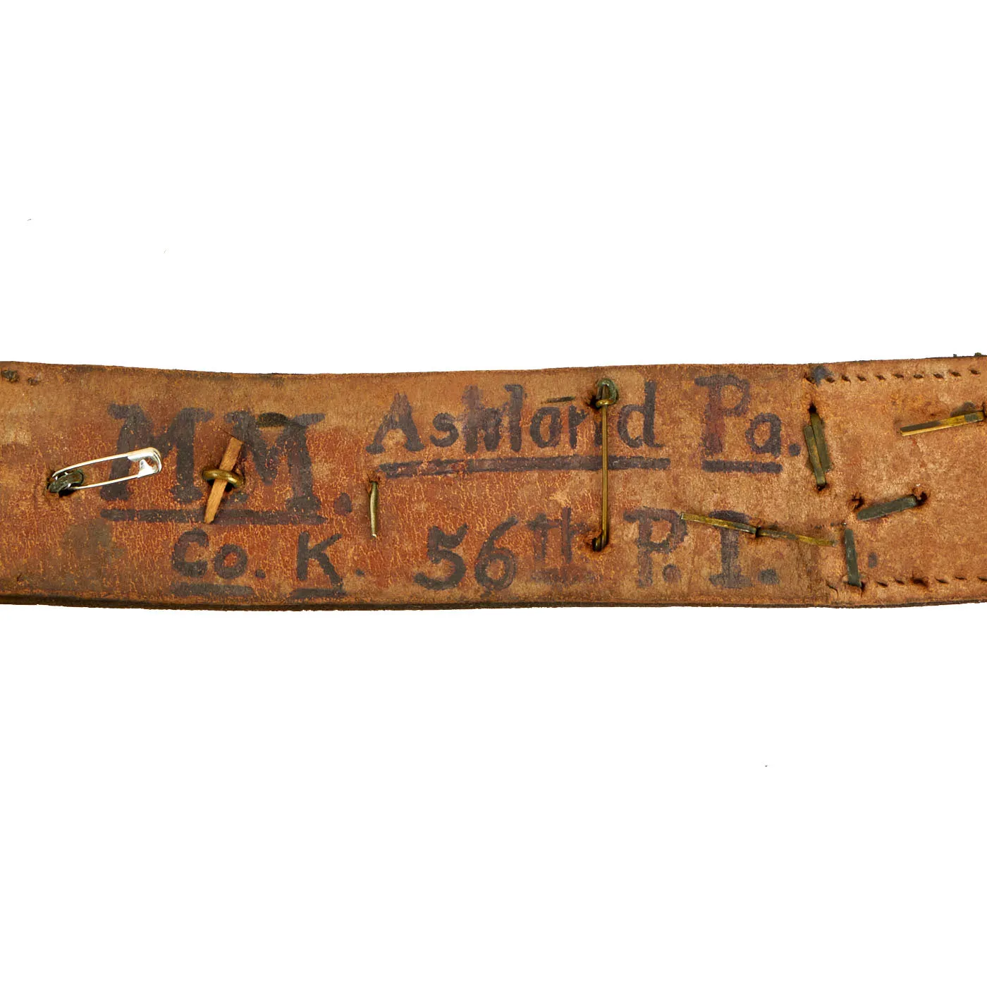 Original U.S. WWI Imperial German Hate Souvenir Belt With Gott Mit Uns Prussian Buckle and 33 Attached Items - US 56th Pioneer Infantry Regiment
