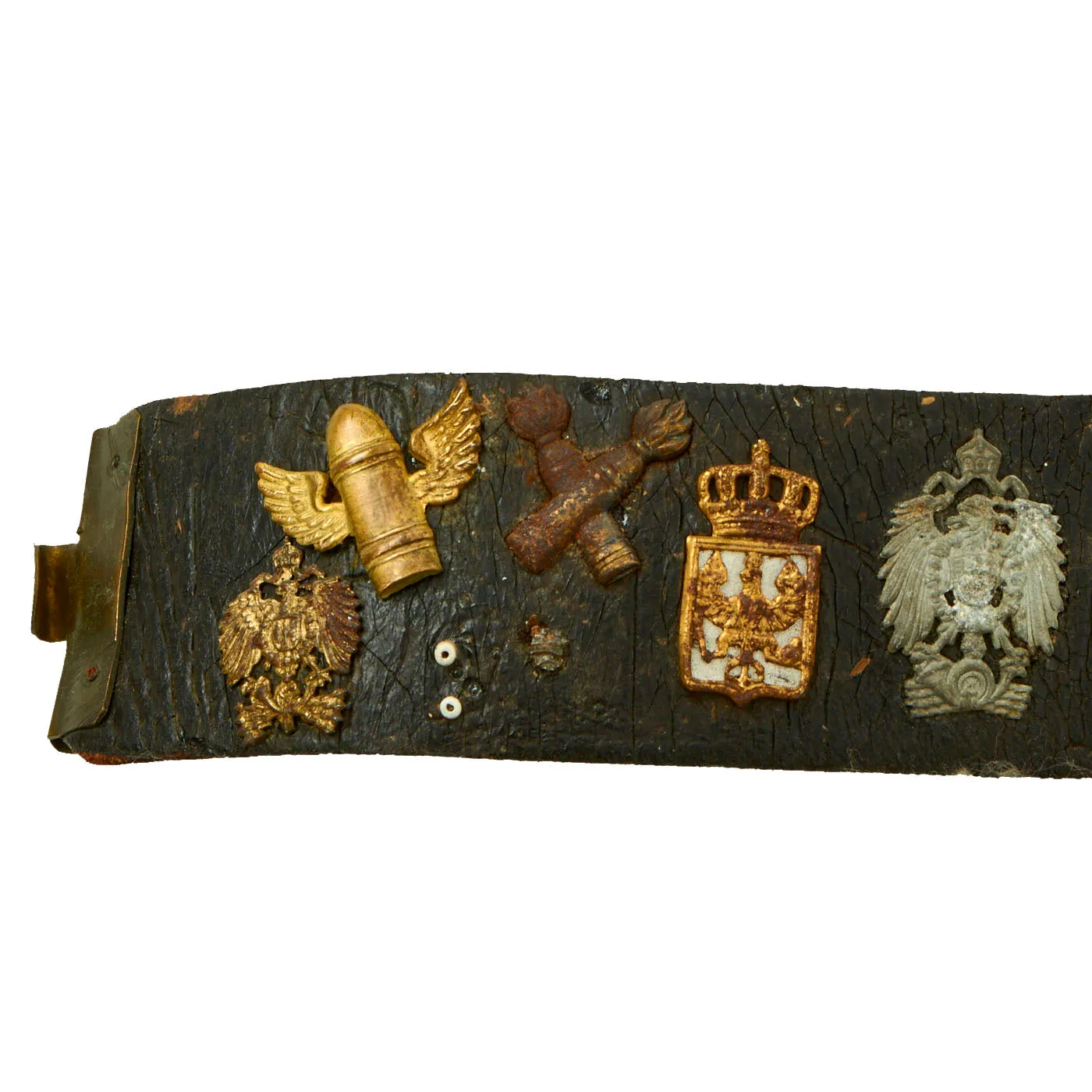 Original U.S. WWI Imperial German Hate Souvenir Belt With Gott Mit Uns Prussian Buckle and 33 Attached Items - US 56th Pioneer Infantry Regiment