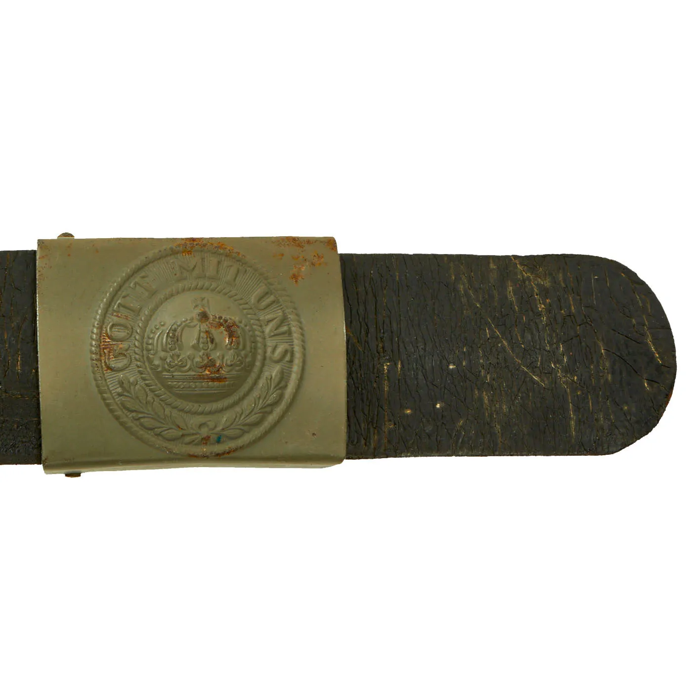 Original U.S. WWI Imperial German Hate Souvenir Belt With Gott Mit Uns Prussian Buckle and 33 Attached Items - US 56th Pioneer Infantry Regiment