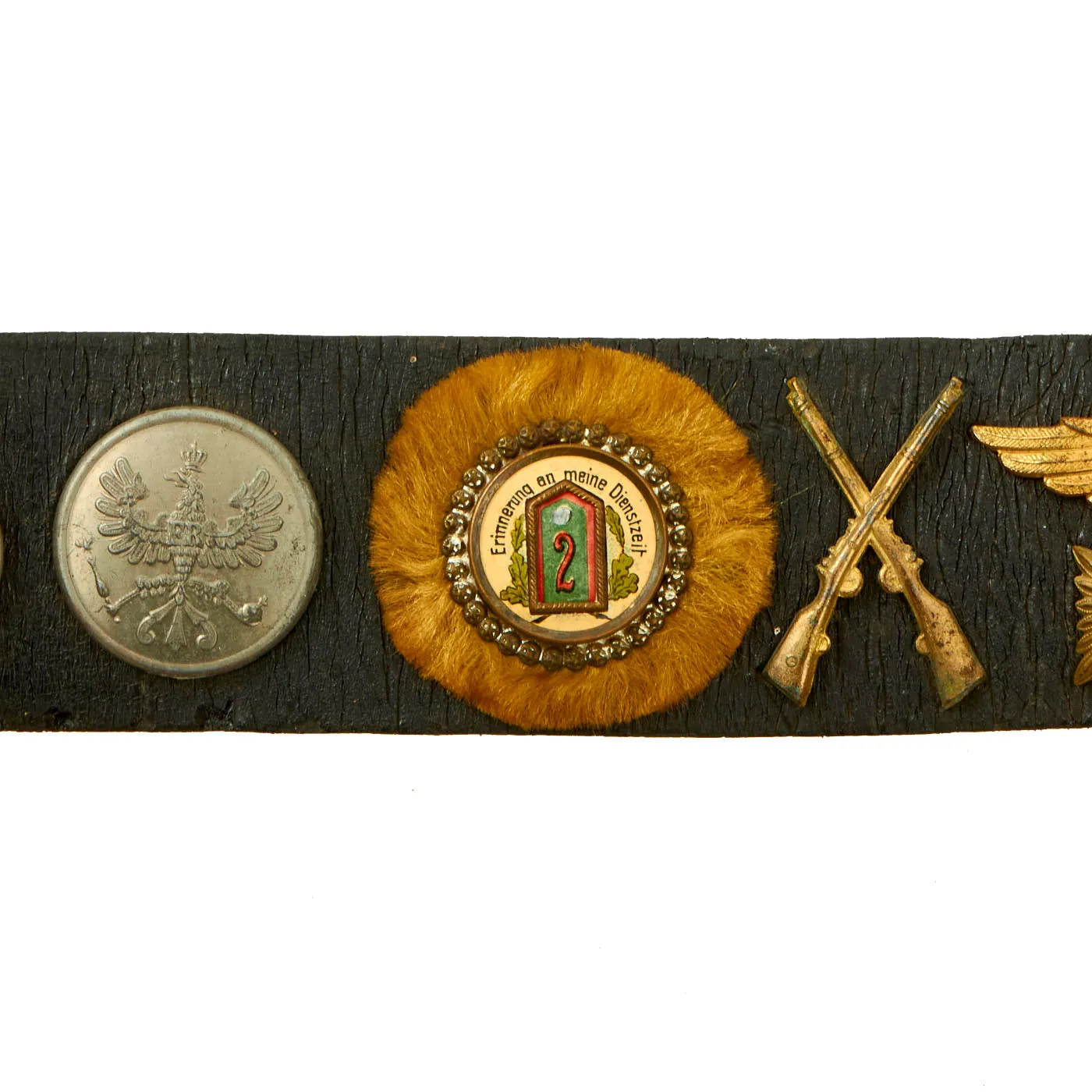 Original U.S. WWI Imperial German Hate Souvenir Belt With Gott Mit Uns Prussian Buckle and 33 Attached Items - US 56th Pioneer Infantry Regiment