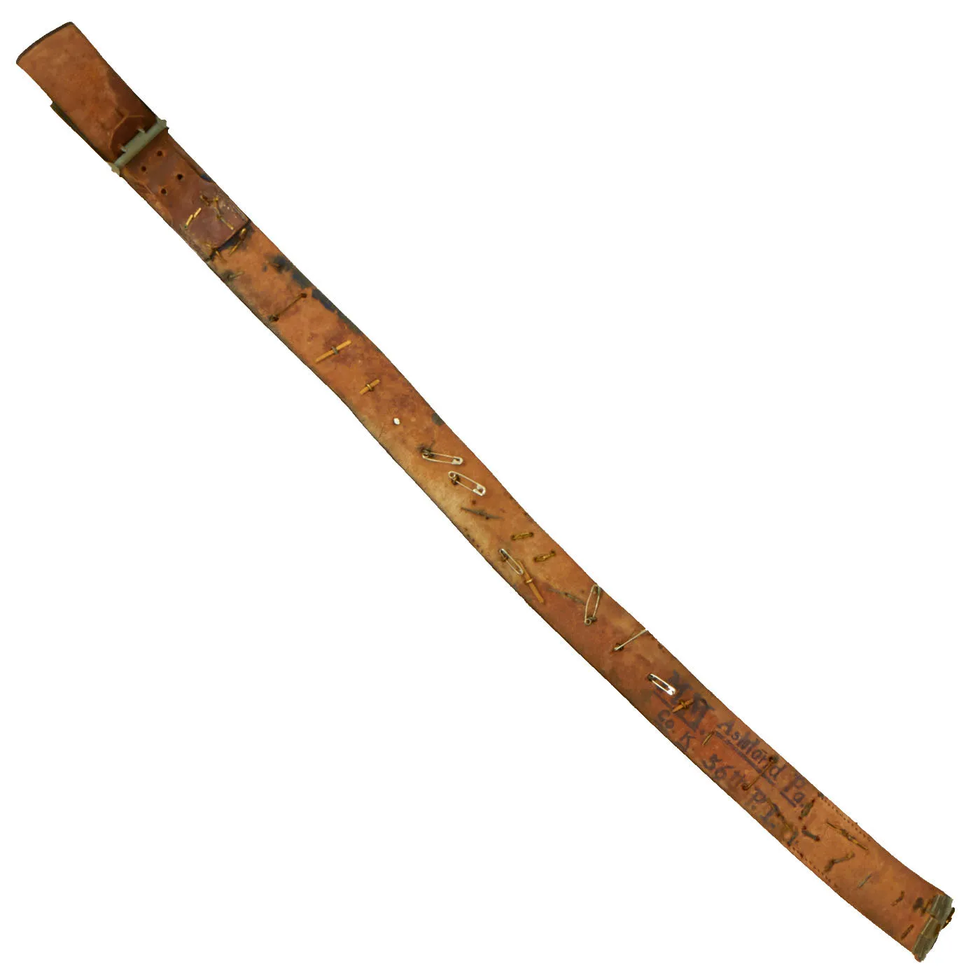 Original U.S. WWI Imperial German Hate Souvenir Belt With Gott Mit Uns Prussian Buckle and 33 Attached Items - US 56th Pioneer Infantry Regiment