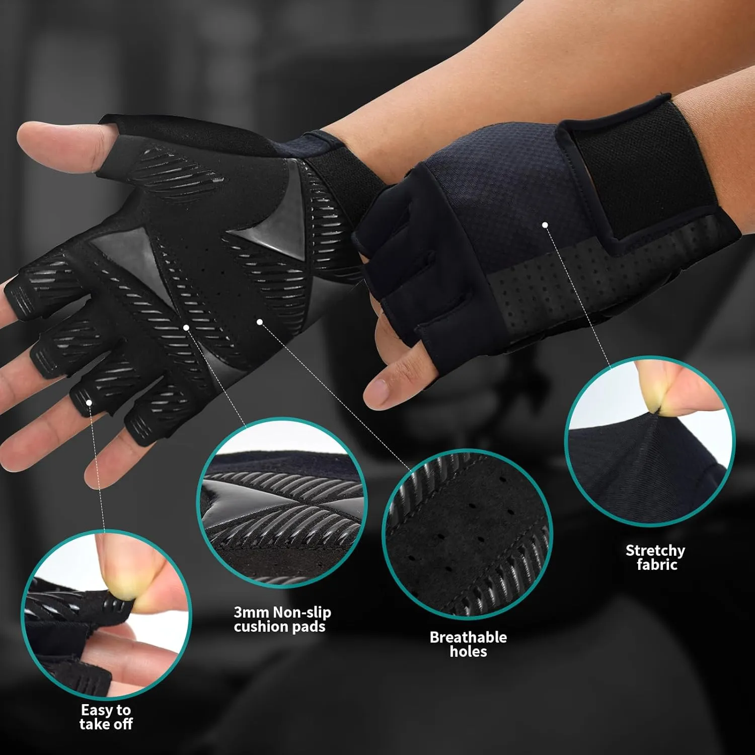 Padded Workout Gloves with Excellent Grip and Full Palm Protection, Breathable Exercise Gloves for Men and Women, Ideal for Gym, Cycling, and Training