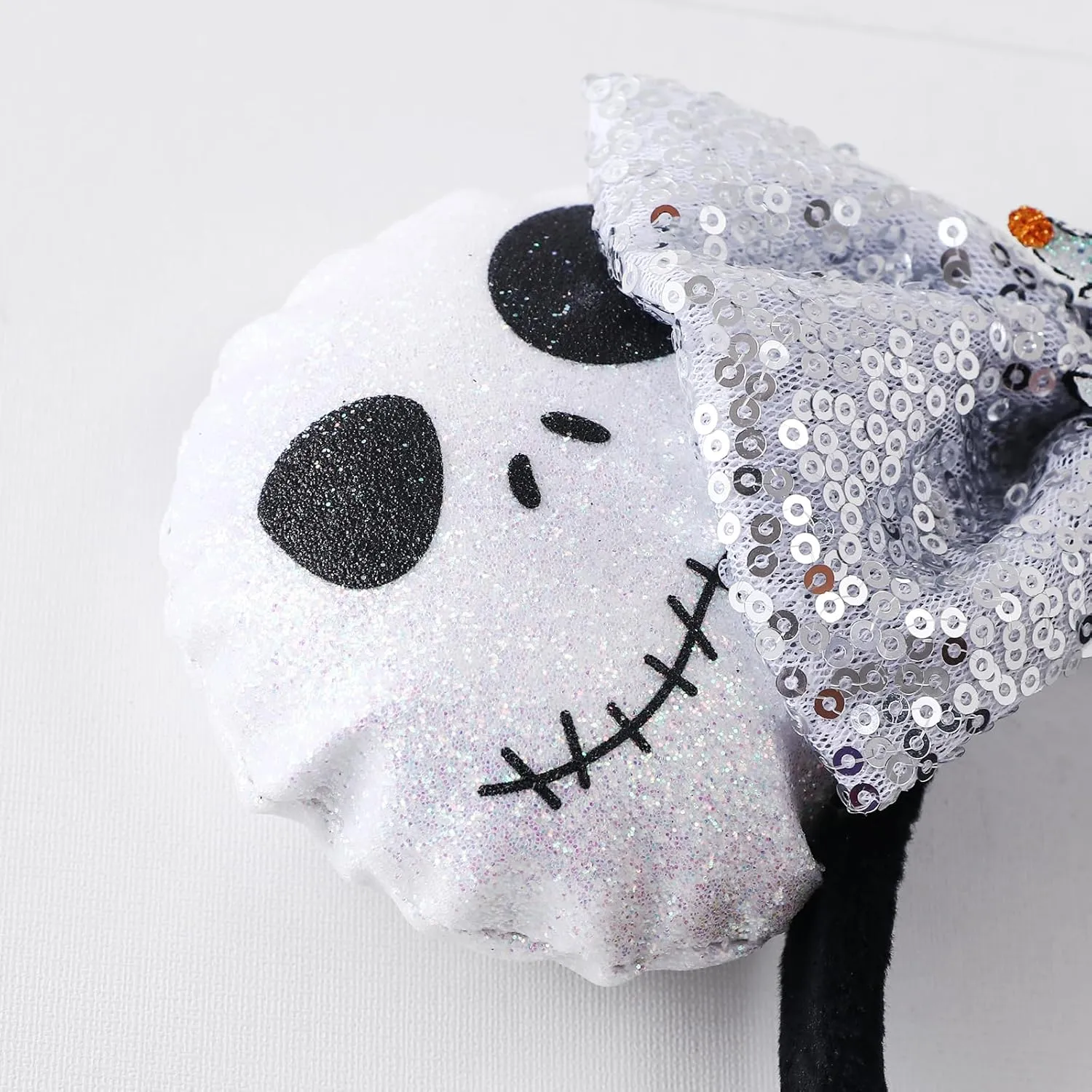 Pearl Mouse Ears Bow Headbands for Girls Kids Sparkle Hair Band Ear Headband Party Princess Trip Cosplay Costume Decor (Silver Ghost)
