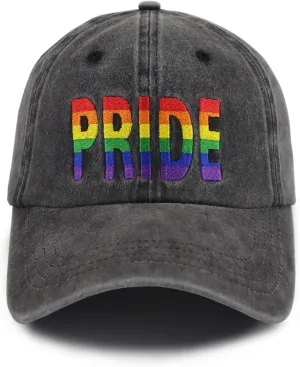 Pride Hat for Men Women, Funny Adjustable Embroidered Washend Cotton Rainbow LGBT Gay Baseball Cap