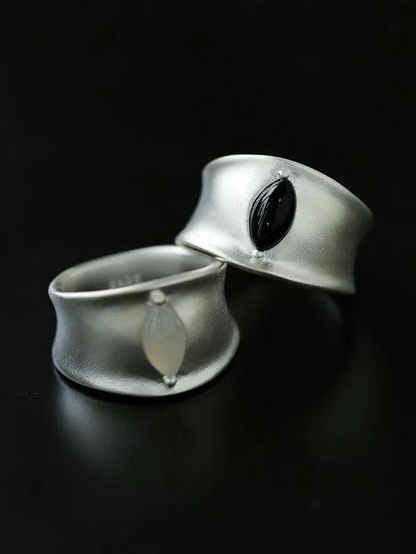 Pure Silver Black Hole Ring-Black Agate/White Chalcedony