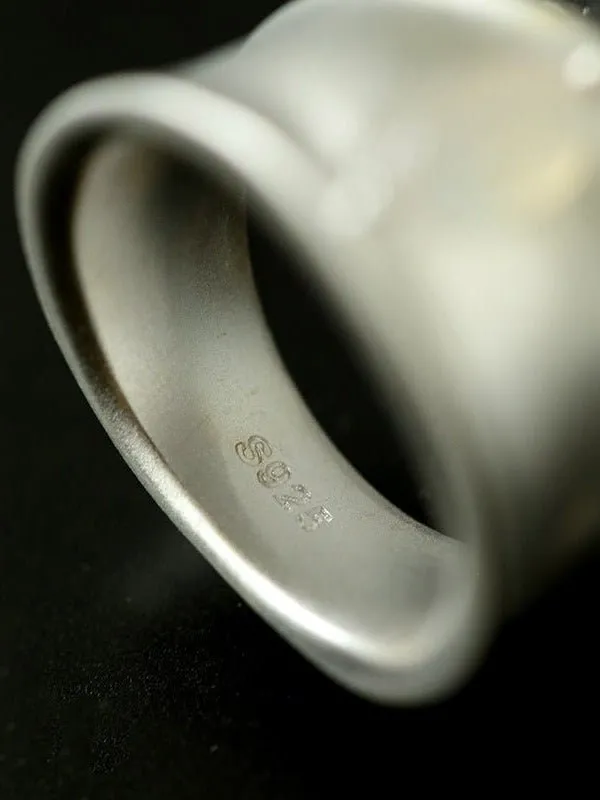 Pure Silver Black Hole Ring-Black Agate/White Chalcedony