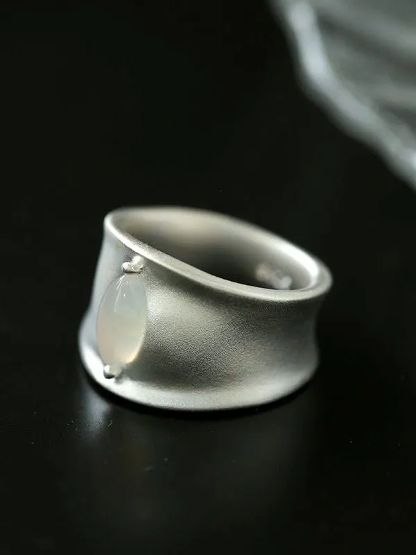 Pure Silver Black Hole Ring-Black Agate/White Chalcedony