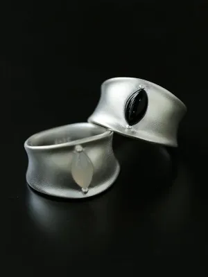 Pure Silver Black Hole Ring-Black Agate/White Chalcedony
