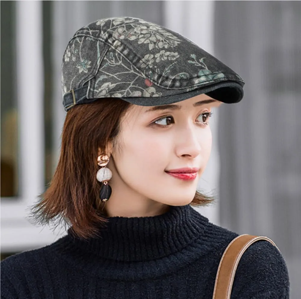 Quanhaigou Unisex Denim Newsboy Hats Flat Ivy Gatsby Cabbie Driving Berets Hat Cotton Dad Cap for Men Women