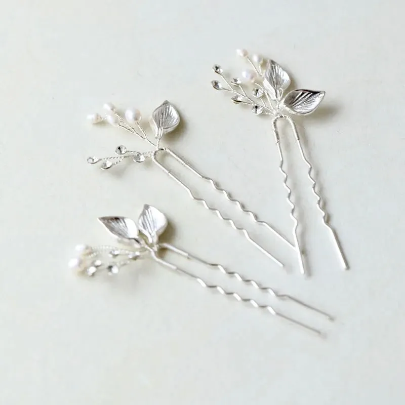 "Adina" - Pearl Bridal Hair Pins Set of Three - Available in Gold and Silver