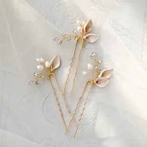 "Adina" - Pearl Bridal Hair Pins Set of Three - Available in Gold and Silver