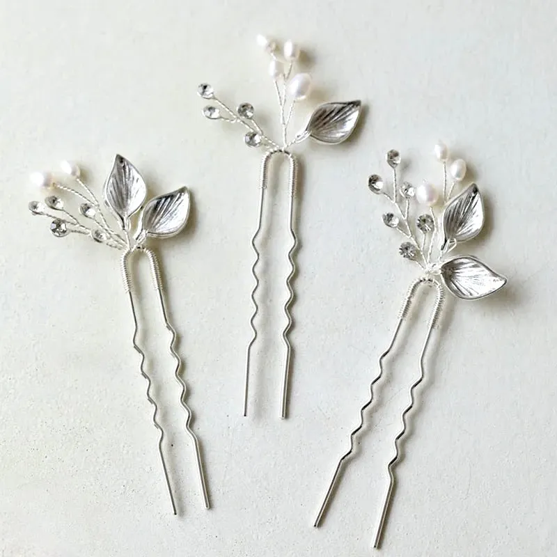 "Adina" - Pearl Bridal Hair Pins Set of Three - Available in Gold and Silver