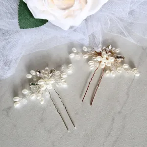 "Kate" - Pearl and Crystal Bridal Hair Pin - Available in Silver and Gold