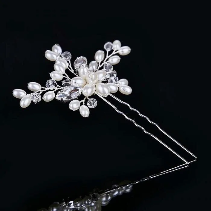 "Kate" - Pearl and Crystal Bridal Hair Pin - Available in Silver and Gold