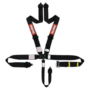 RaceQuip Ratchet Lap Small Buckle Latch & Link SFI 16.1 [5 Point Pull Down w/ Black Hardware] Harness Set - Black