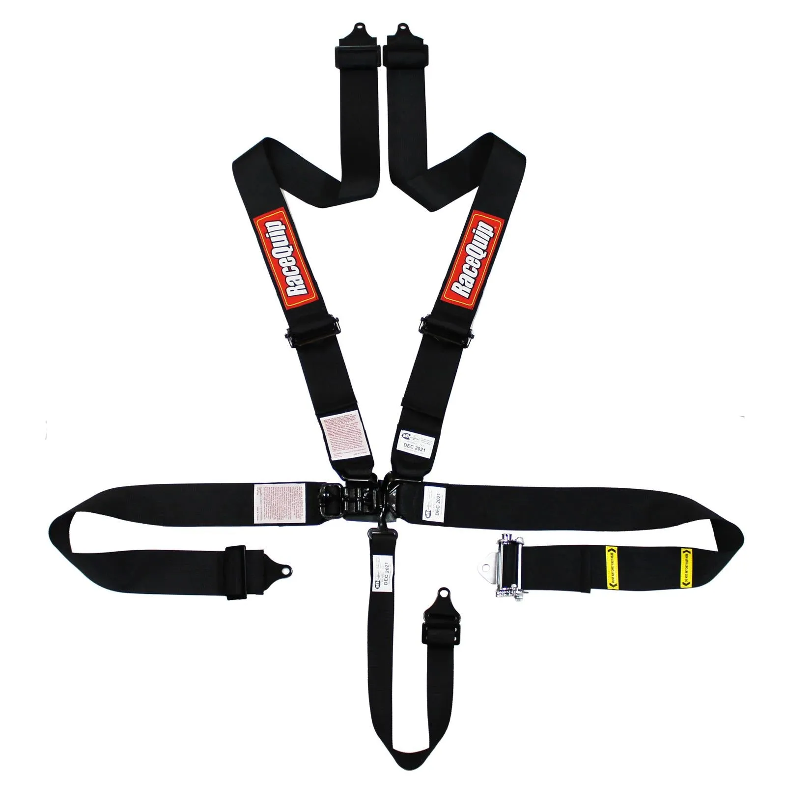 RaceQuip Ratchet Lap Small Buckle Latch & Link SFI 16.1 [5 Point Pull Down w/ Black Hardware] Harness Set - Black