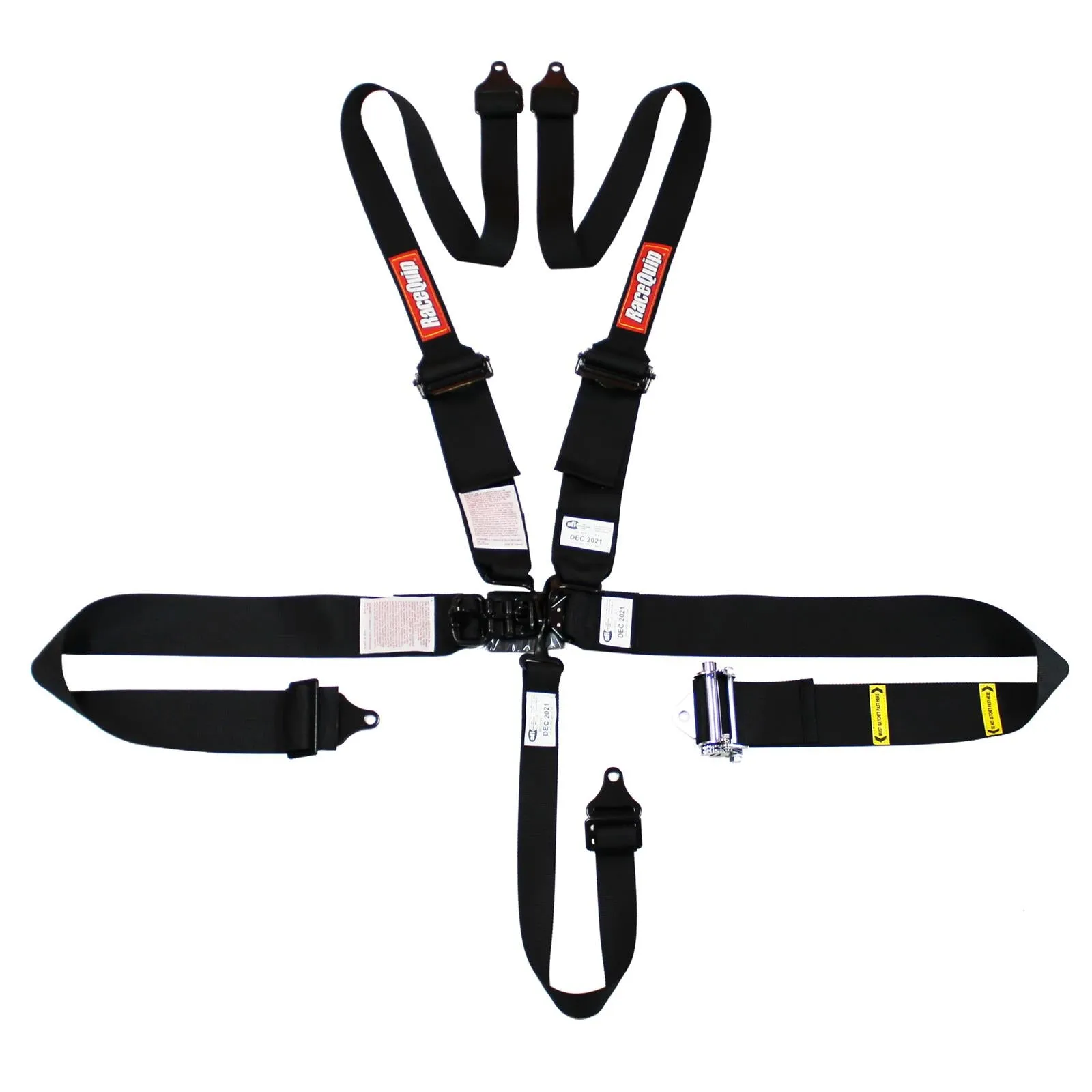 RaceQuip Small Buckle Latch & Link Ratcheting HANS/FHR SFI 16.1 [5 Point Pull Down w/ Black Hardware] Harness Set - Black