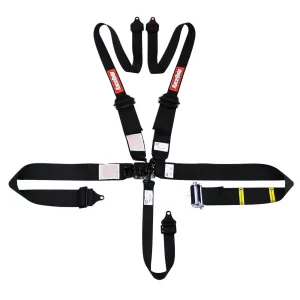 RaceQuip Small Buckle Latch & Link Ratcheting HANS/FHR SFI 16.1 [5 Point Pull Down w/ Black Hardware] Harness Set - Black