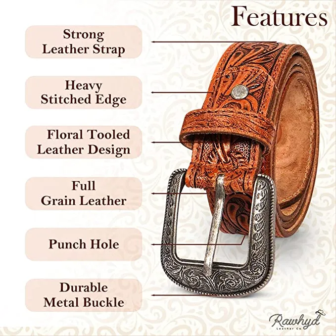 RAWHYD Western Leather Belt for Men - Cowboy Belts of size 32 - 44