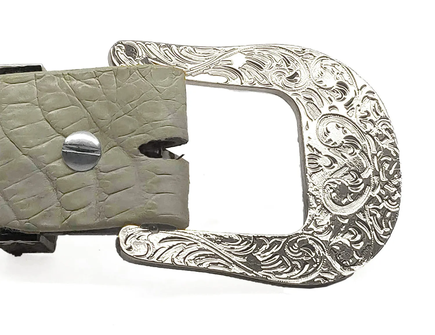 RRango Unisex Silver Tone 4 White Stones Design Caiman Belly Custom Belt