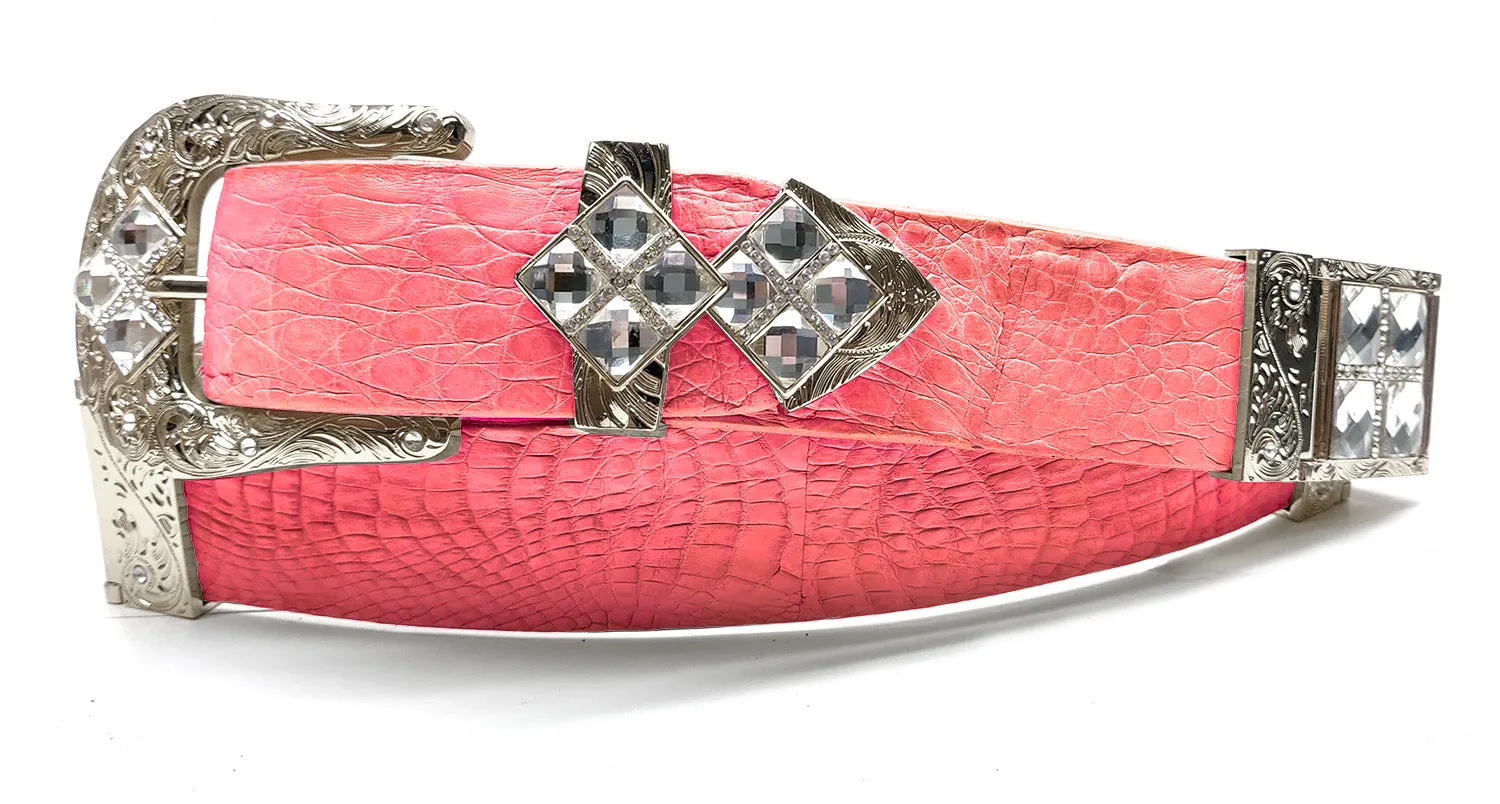 RRango Unisex Silver Tone 4 White Stones Design Caiman Belly Custom Belt