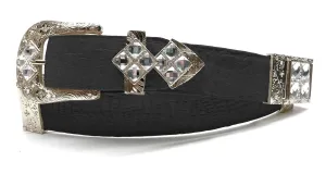 RRango Unisex Silver Tone 4 White Stones Design Caiman Belly Custom Belt