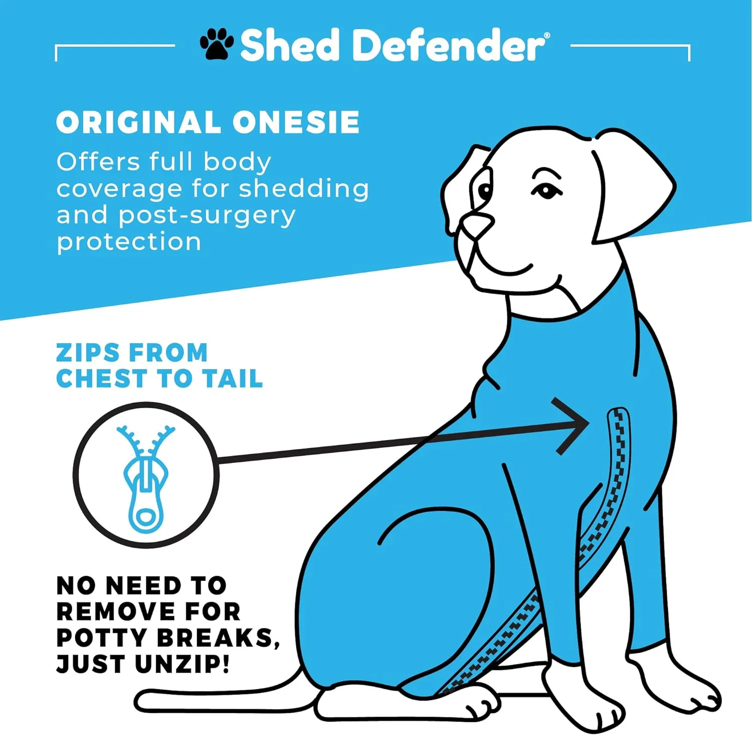 Shed Defender Original Dog Onesie for Dog Shedding, Seen on Shark Tank, Lightweight Breathable, Bodysuit for Dogs, Recovery Suit, Jumpsuit, Dog Body Suit, Shed Shirt, Post Surgery Onesie, Vet Approved