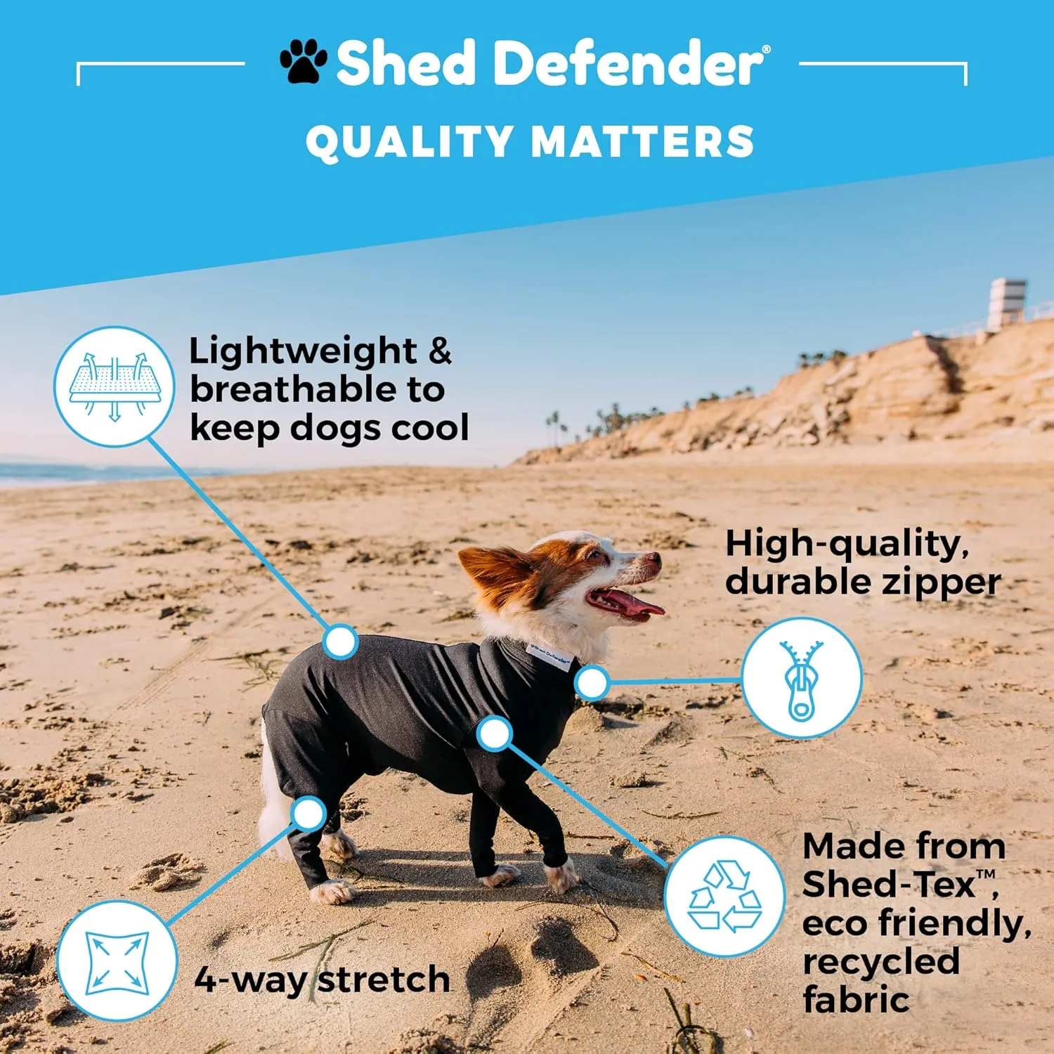 Shed Defender Original Dog Onesie for Dog Shedding, Seen on Shark Tank, Lightweight Breathable, Bodysuit for Dogs, Recovery Suit, Jumpsuit, Dog Body Suit, Shed Shirt, Post Surgery Onesie, Vet Approved