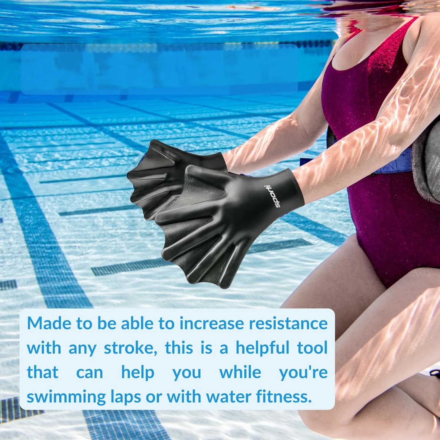 Sporti Swimming Aquatic Gloves, Silicone Training Gear, Water Resistance Webbed Gloves for Swimming, Diving, Water Aerobics