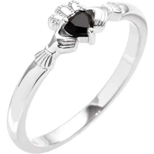 Sterling Silver Natural Black Onyx Claddagh Ring