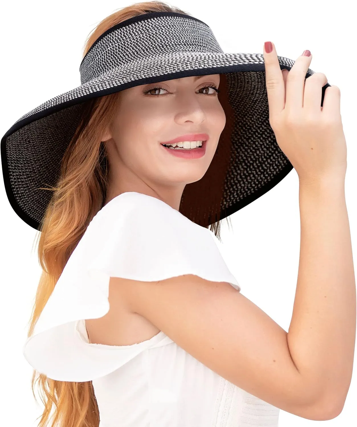 Sun Visors for Women Wide Brim Straw Hat Women Beach Visor Hats for Women Uv Protection Foldable Sun Hat Women Beach Hat
