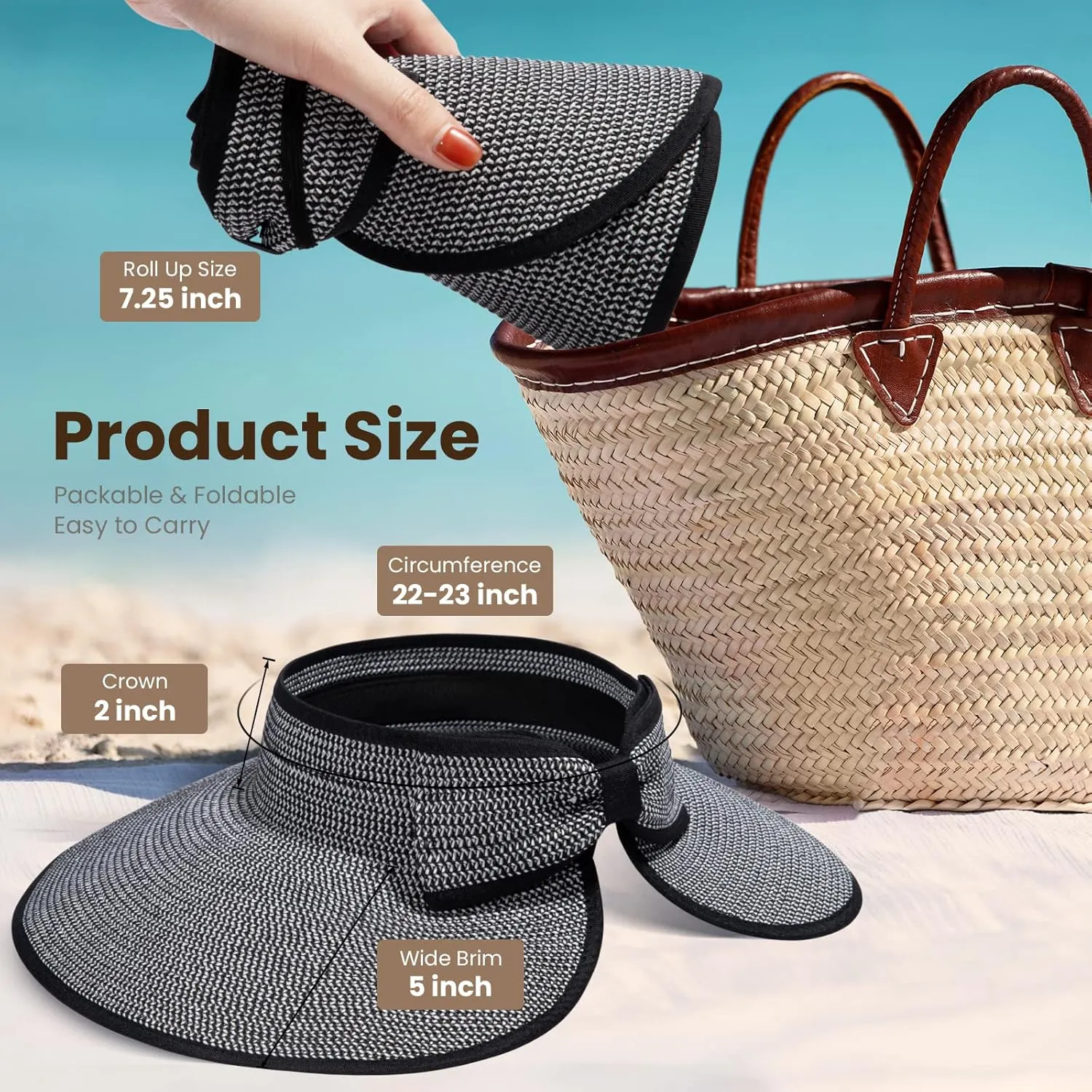 Sun Visors for Women Wide Brim Straw Hat Women Beach Visor Hats for Women Uv Protection Foldable Sun Hat Women Beach Hat