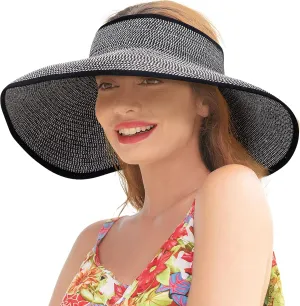 Sun Visors for Women Wide Brim Straw Hat Women Beach Visor Hats for Women Uv Protection Foldable Sun Hat Women Beach Hat