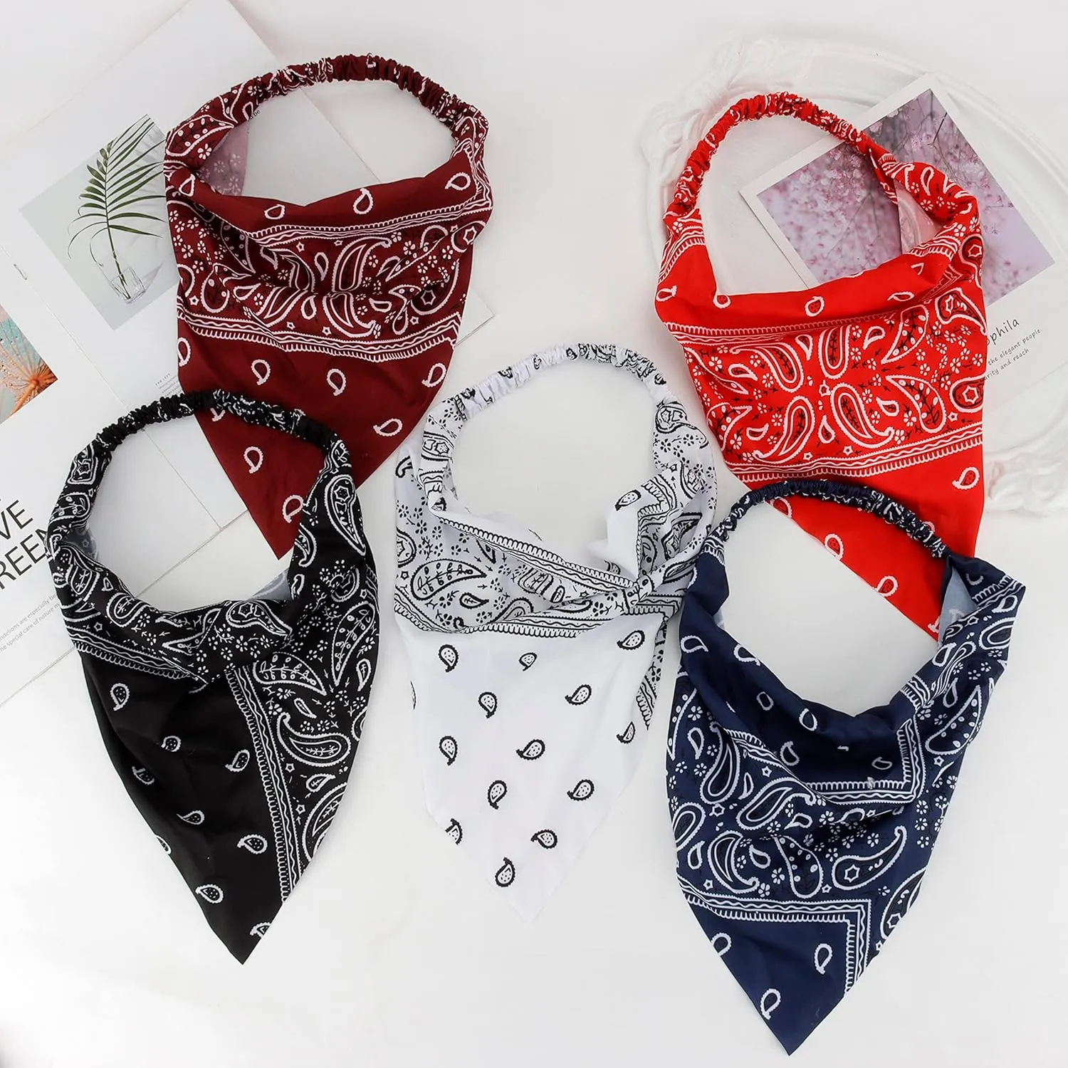 TOBATOBA Hairband, 5 Pcs Bandanas for Women Elastic Headbands, Hair Kerchief Head Scarf, Non Slip Paisley Headbands Hair Accessories for Women Girls