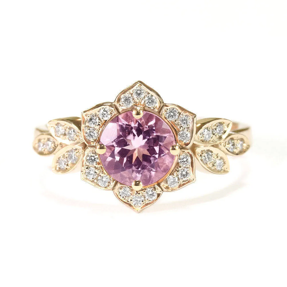 Tourmaline & Diamond Lily Flower Engagement Ring