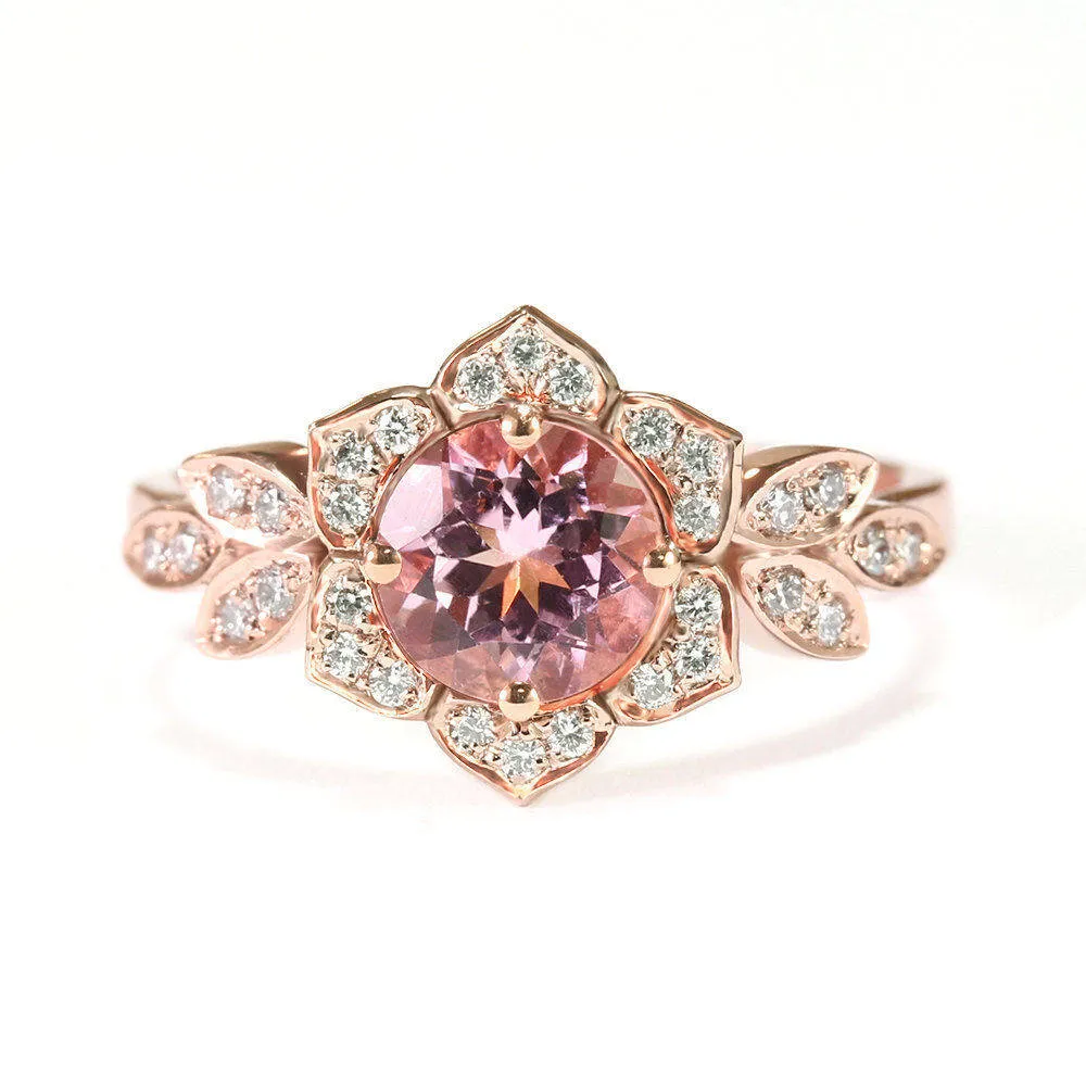 Tourmaline & Diamond Lily Flower Engagement Ring