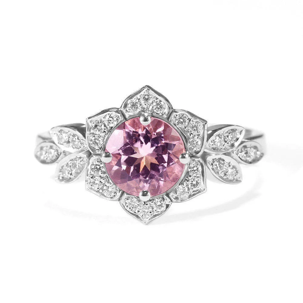 Tourmaline & Diamond Lily Flower Engagement Ring