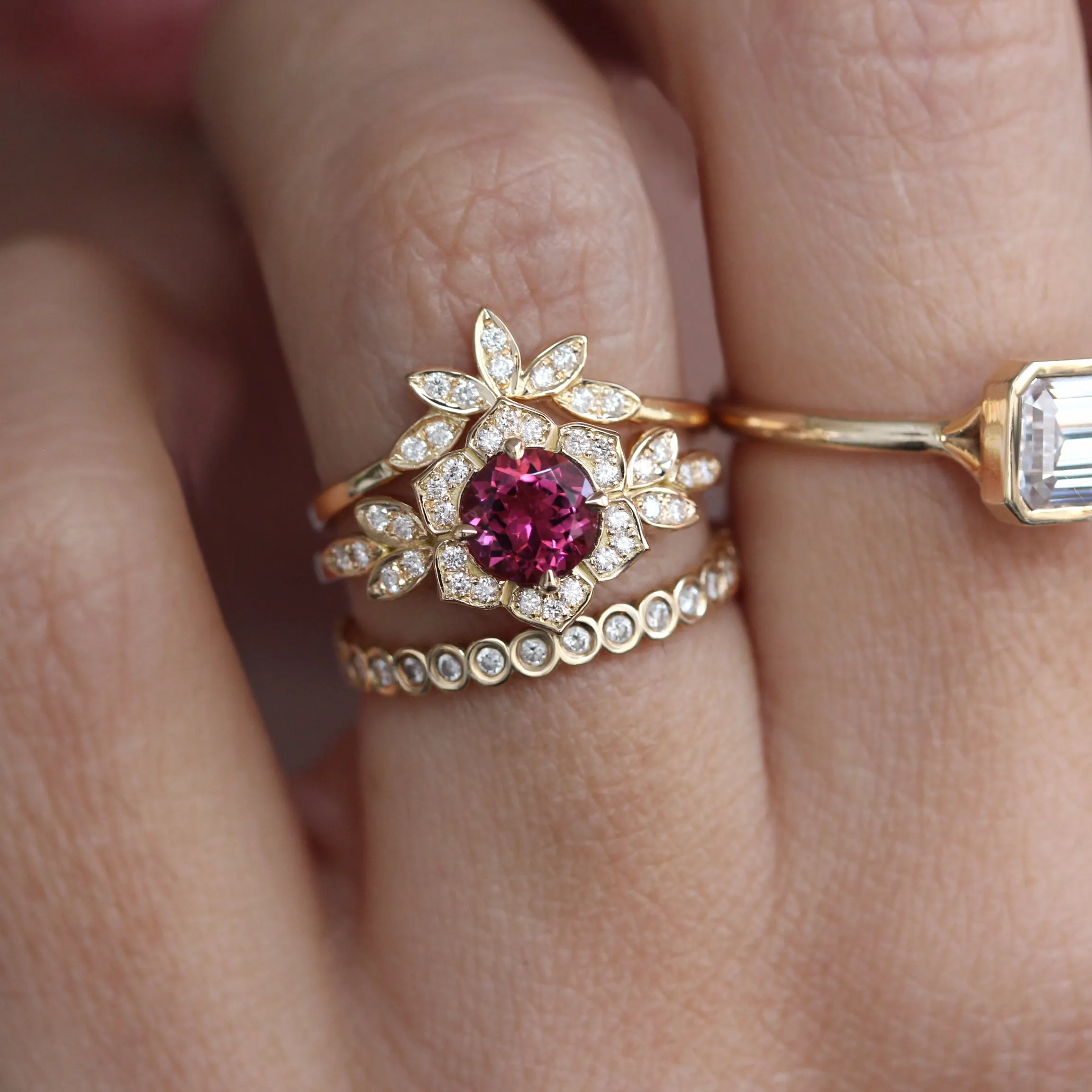 Tourmaline & Diamond Lily Flower Engagement Ring
