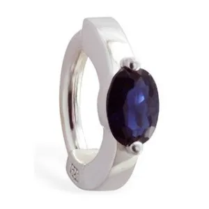TummyToys® 925 Silver Oval Cut Sapphire Blue Belly Ring